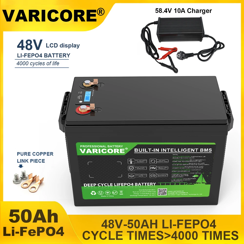

VariCore 48V/58.4v 50AH LiFePO4 Battery 16strings Lithium Iron Phosphate high power alternator Solar Energy Golf Cart Yacht
