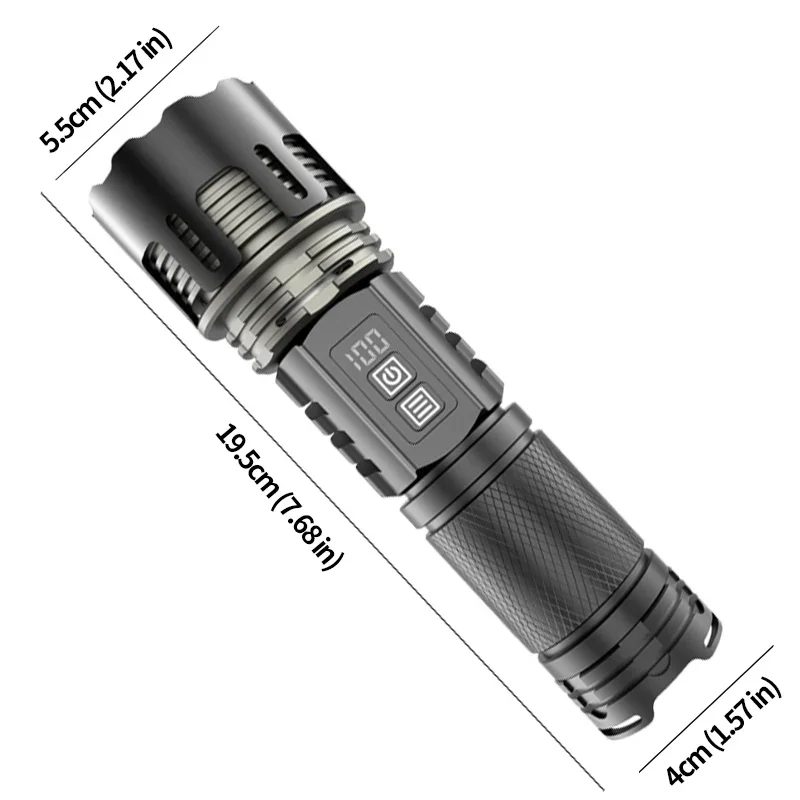 ZHAOZHANGX New 30W LED High-Power Long-Range Flashlight Multi-Function Telescopic Zoom Digital Battery Level Display Torch