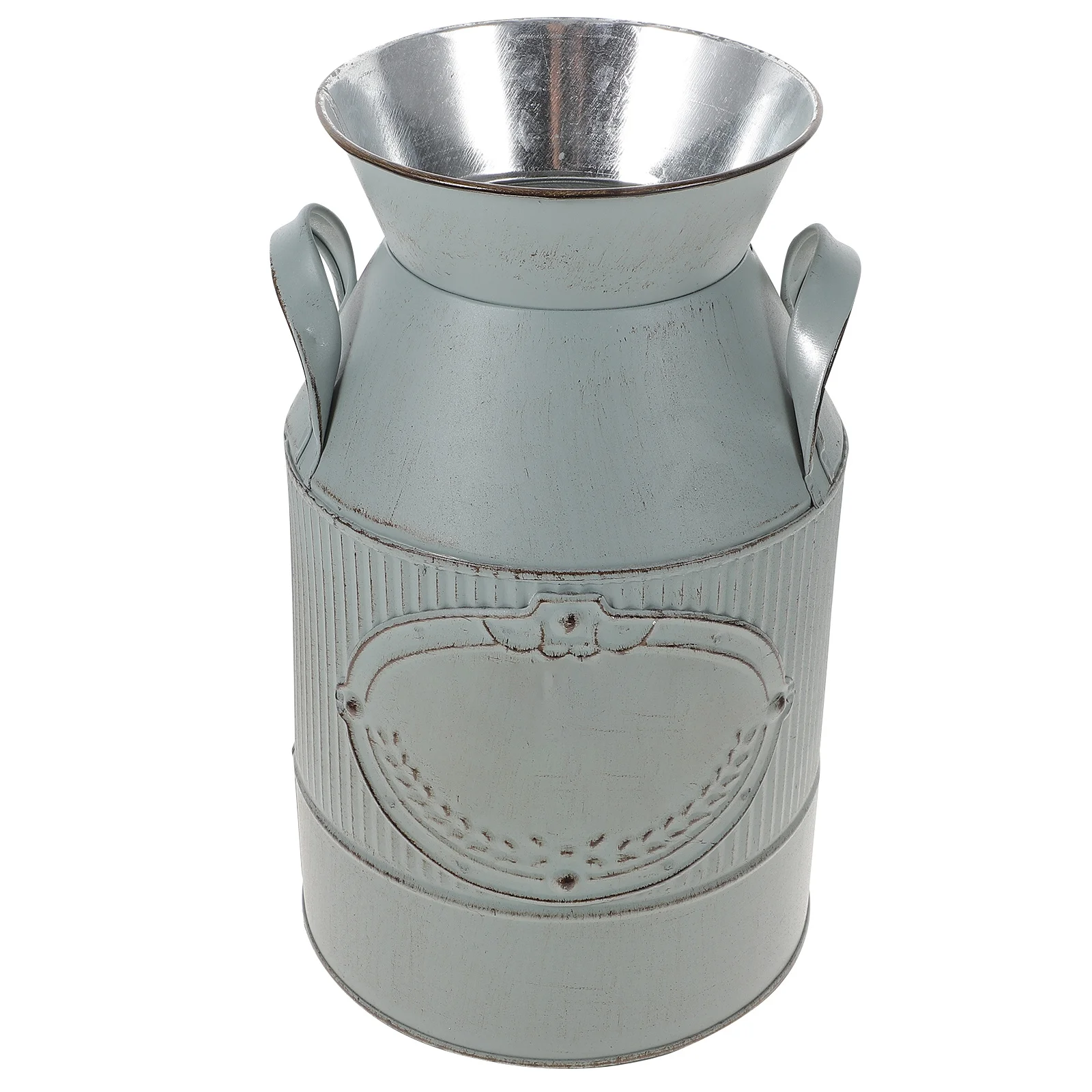 دلو زهور حديدي عتيق، وعاء زهور مزخرف للمزرعة الريفية للمنزل والمكتب والمركز، مزهرية زهور كلاسيكية للتجفف