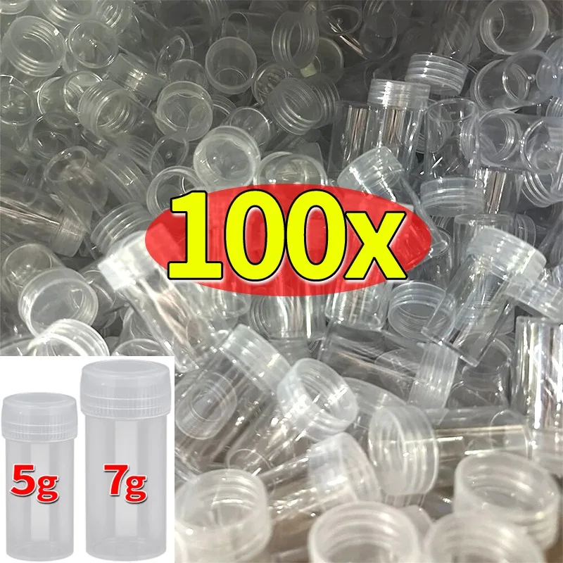 

100pcs Transparent Mini Plastic Sample Bottle Refillable Bottles Medicine Pill Capsule Vials Cosmetic Storage Containers 5/7G