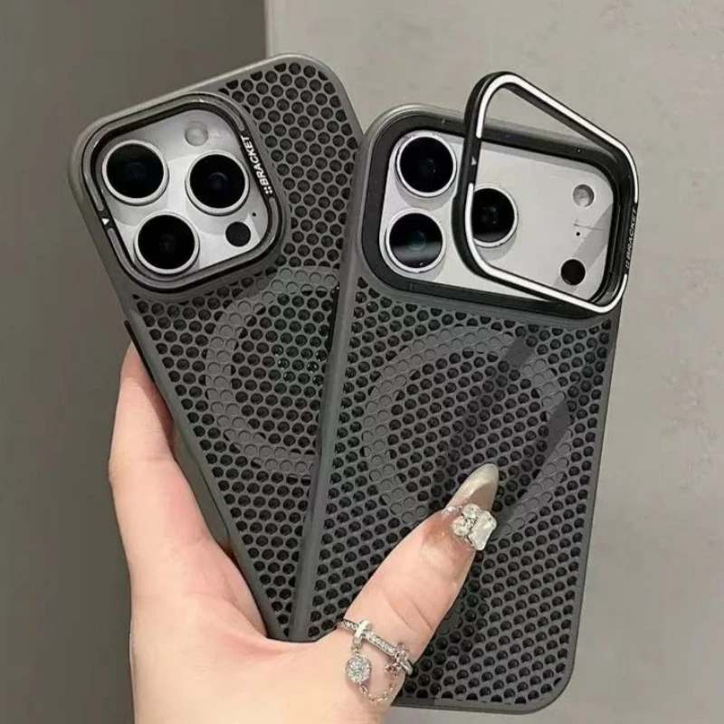 Wärmeableitungs-Netzgitter-Kühlung für MagSafe Magnetische Hülle für iPhone 17 Pro Max Air 16 15 14 13 12 Pro Max Plus mit Legierungs-Linsenhalterung