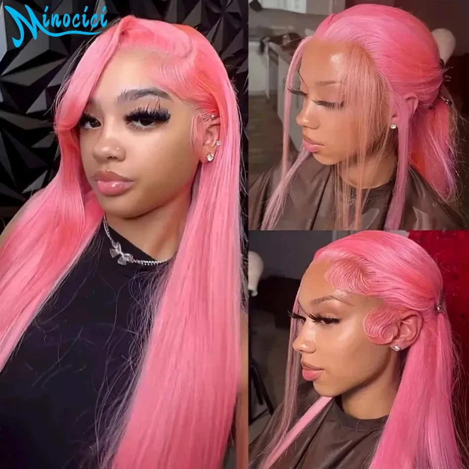 38 Inch Pink Straight Human Hair Wigs 13X6 Hd Lace Frontal Wig 13X4 Human Hair 220 Density Pre Plucked Brazilian Wigs For Women