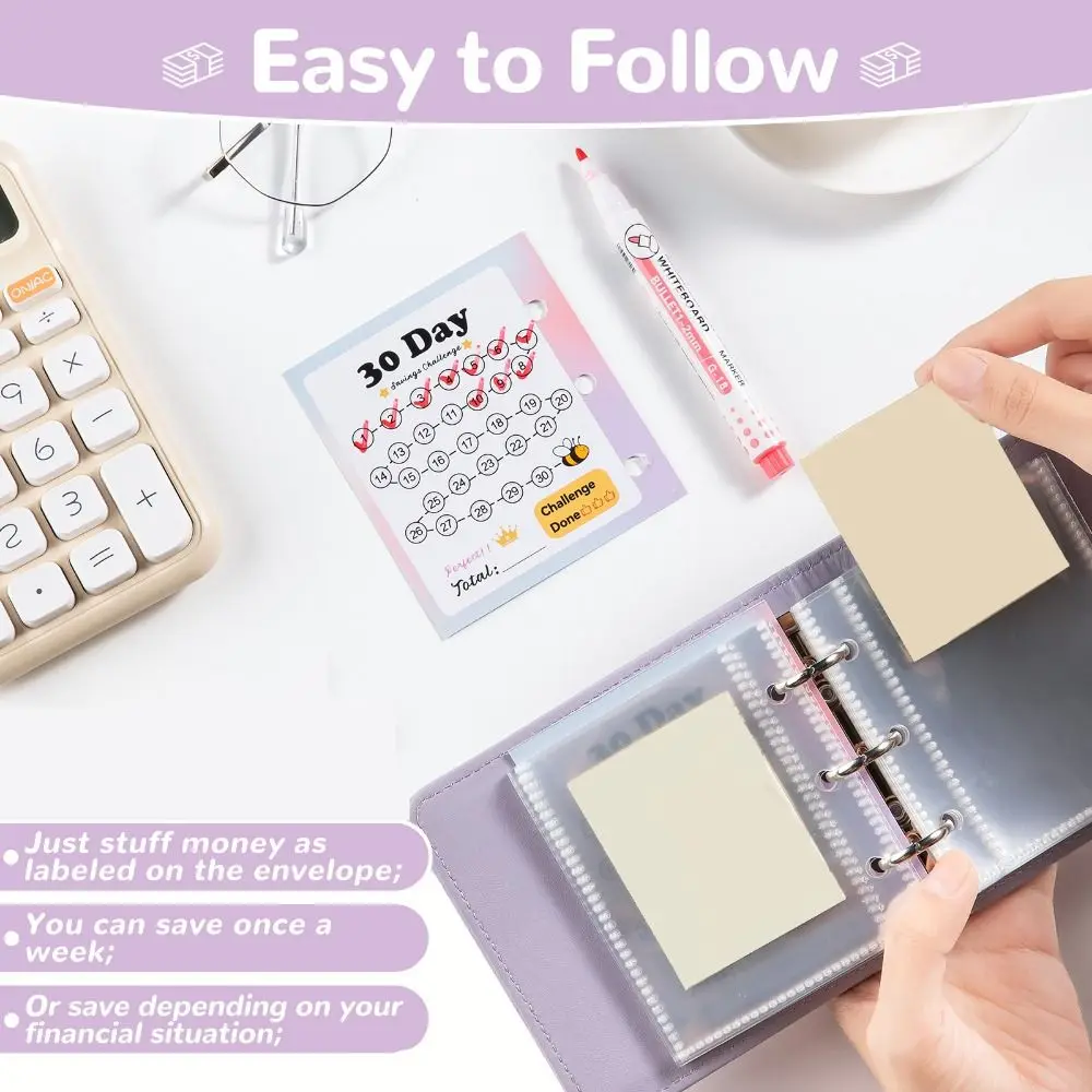 PU Leather Money Saving Challenge Book Loose-Leaf Large Capacity Small Binder with Cash Envelopes Waterproof Multi Pockets
