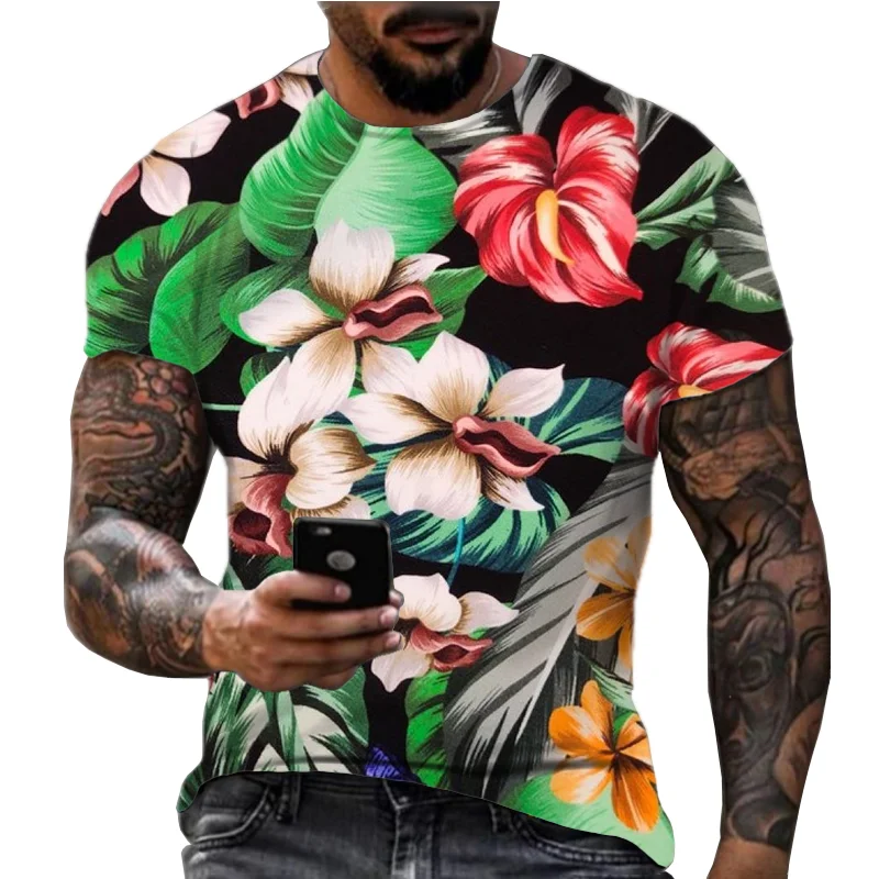 2024 Summer New Men's T-shirt Trendy Personalized Pattern Casual Fashion Digital Printing Versatile Short Sleeve