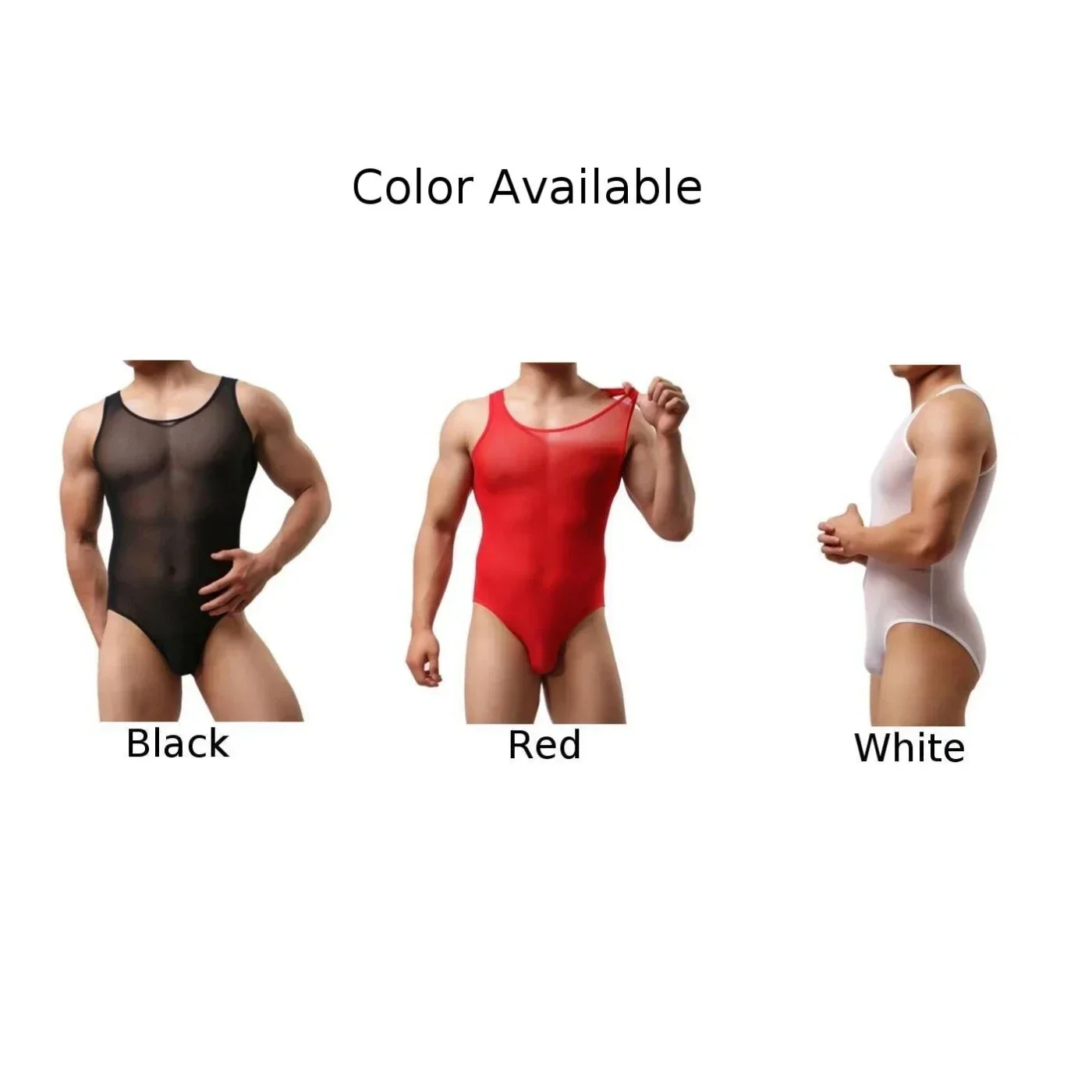 Men Leotard Sissy Solid Breathable Transparent Elastic Bodysuit Sheer Jockstrap Bulge Pouch Gay Erotic Lingerie Underwear