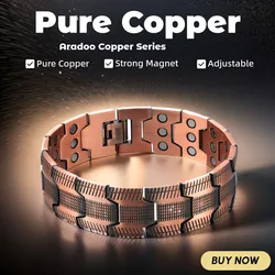 ARADOO 3500 Gauss 3X Strongth Pure Copper Magnetic Therapy Bracelet Men‘s Red Copper Link Bracelets