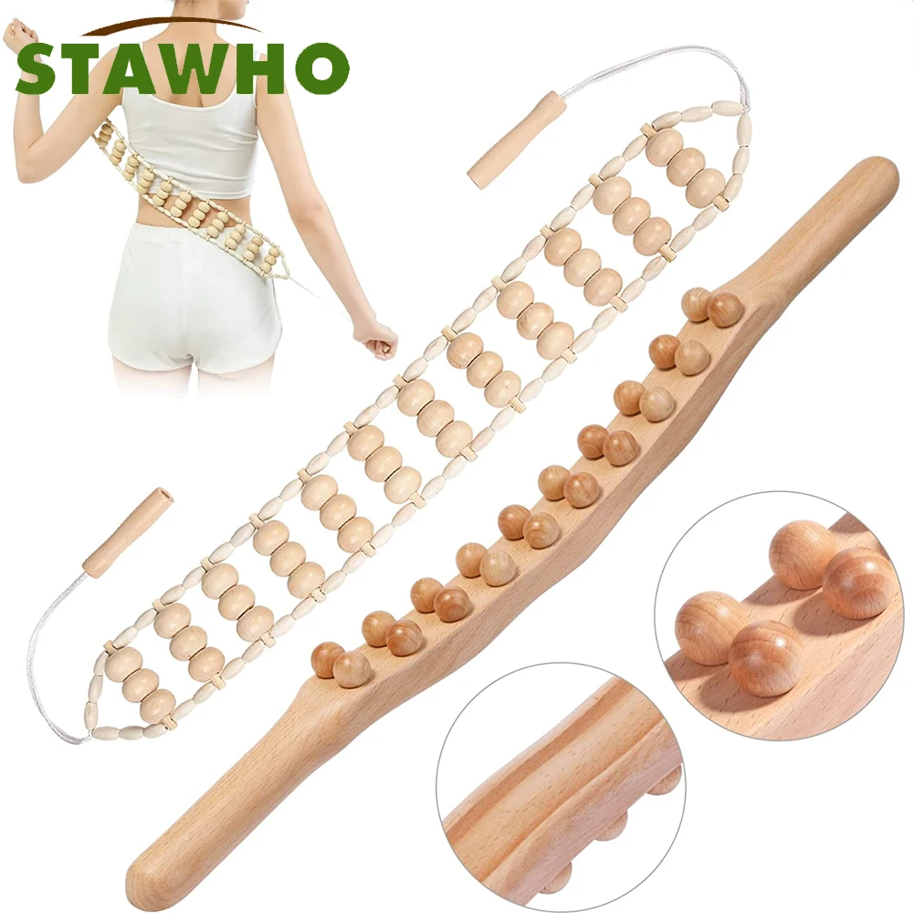 Wood Therapy Massage Tools Kit Manual Massage Stick Trigger Point Body Massager Roller Rope for Maderoterapia,Lymphatic Drainage