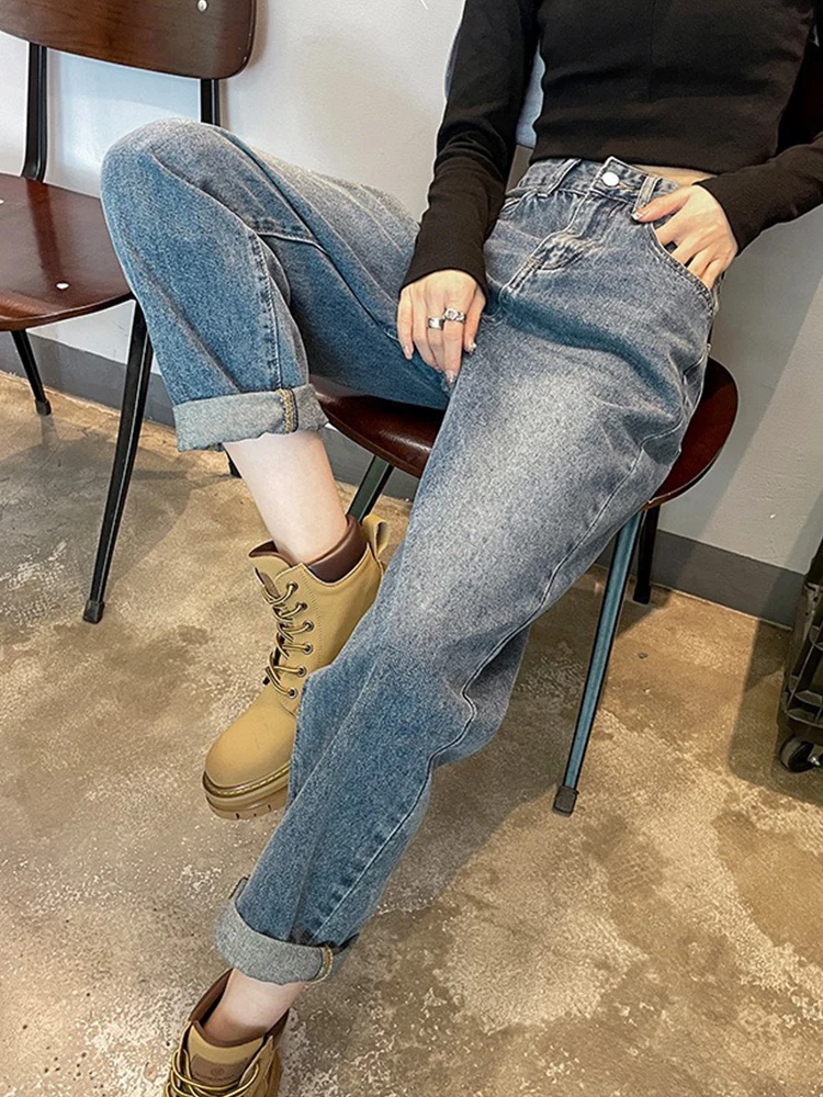 Contrast Color High Waist Baggy Harem Jeans Streetwear Casual Pantalones Vintage Loose Vaqueros New Korea Fashion Denim Pants