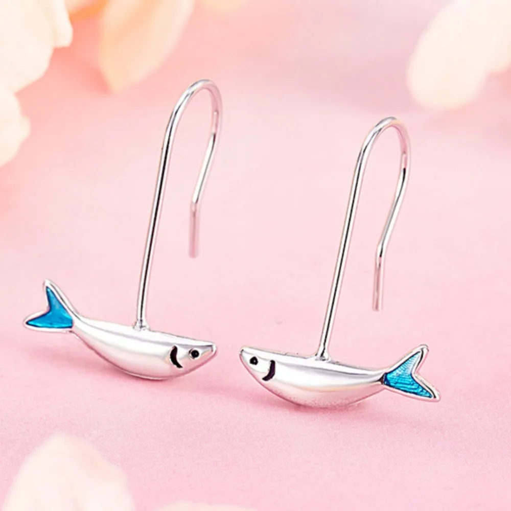 PANJBJ 925 Sterling Silver Fish Blue Drip Glaze Earrings For Women Design Irregular Design Minimalist Jewelry Gift Wholesale