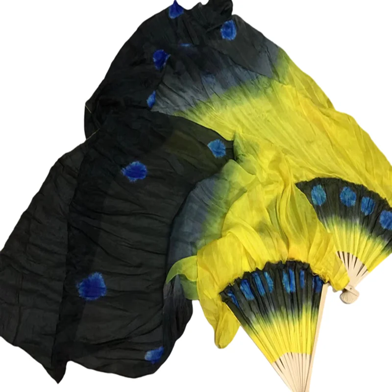 Hand Tie Dye Art Fan Veil 2pcs Peacock Belly Dance Silk Veil Stage Performance Show Competition Practice Props Costume Accessory