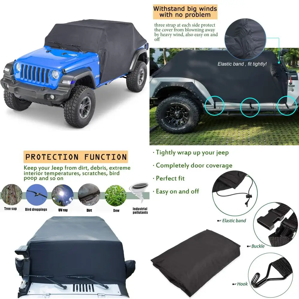 

Всепогодный защитный автомобильный чехол для Jeep Wrangler JK JKU 2007-2018 гг., 4-дверный автомобильный чехол, устойчивый к солнцу, снегу и пылу
