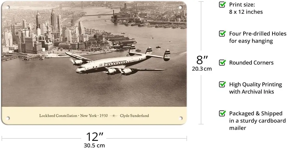 Pacifica Island Art Lockheed Constellation (Connie) - Over New York City 1950 - Vintage Aviation Poster by Clyde Sunderland - 8