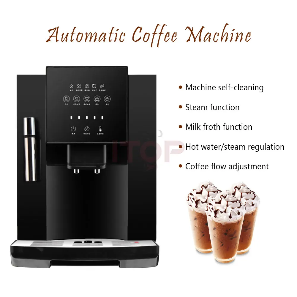 ITOP-cafetera automática ACM7S, molinillo de granos de café, máquina de café Espresso de espuma de leche, agua caliente y espuma de leche, 19 Bar