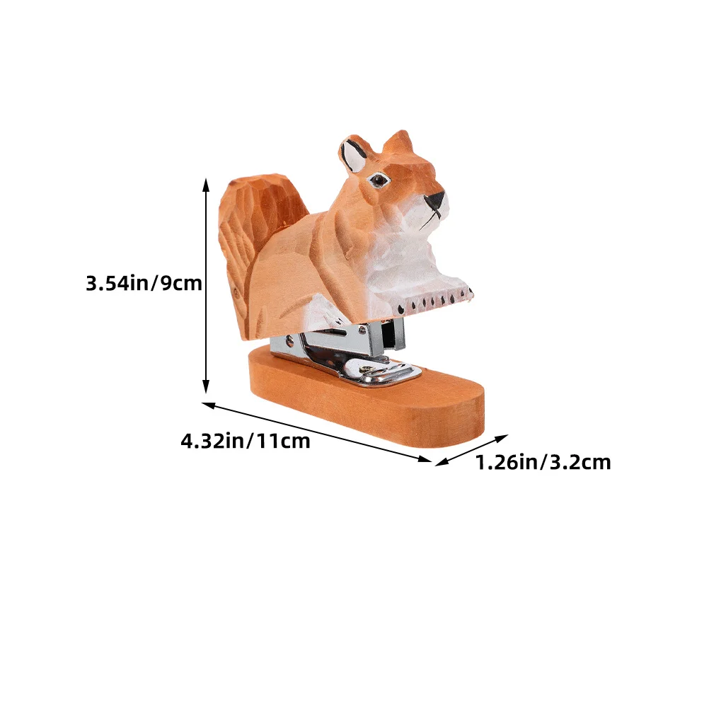 2Pcs Wooden Squirrel Shaped Mini Stapler Cute Office Desk Accessory Compact Portable Hand Held Stationery Tool for Craft