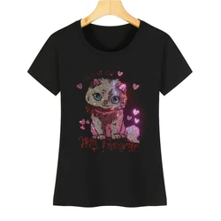 Internet celebrities, celebrities, diamond cartoon fashion T-shirts, summer short-sleeved T-shirts, crystal printed cotton shirt