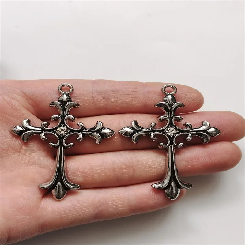 2Pcs 40x59mm Gothic Style Retro Rhinestone Cross Charms Pendant Designer Charms Fit Jewelry Making DIY Jewelry Findings