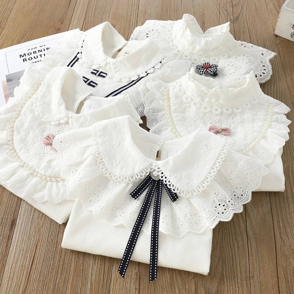 

Menoea School Girls White Blouse Long Sleeve Lace Shirts Kids Cotton Shirt Baby Toddler Teen Girl Tops Casual Children Clothes