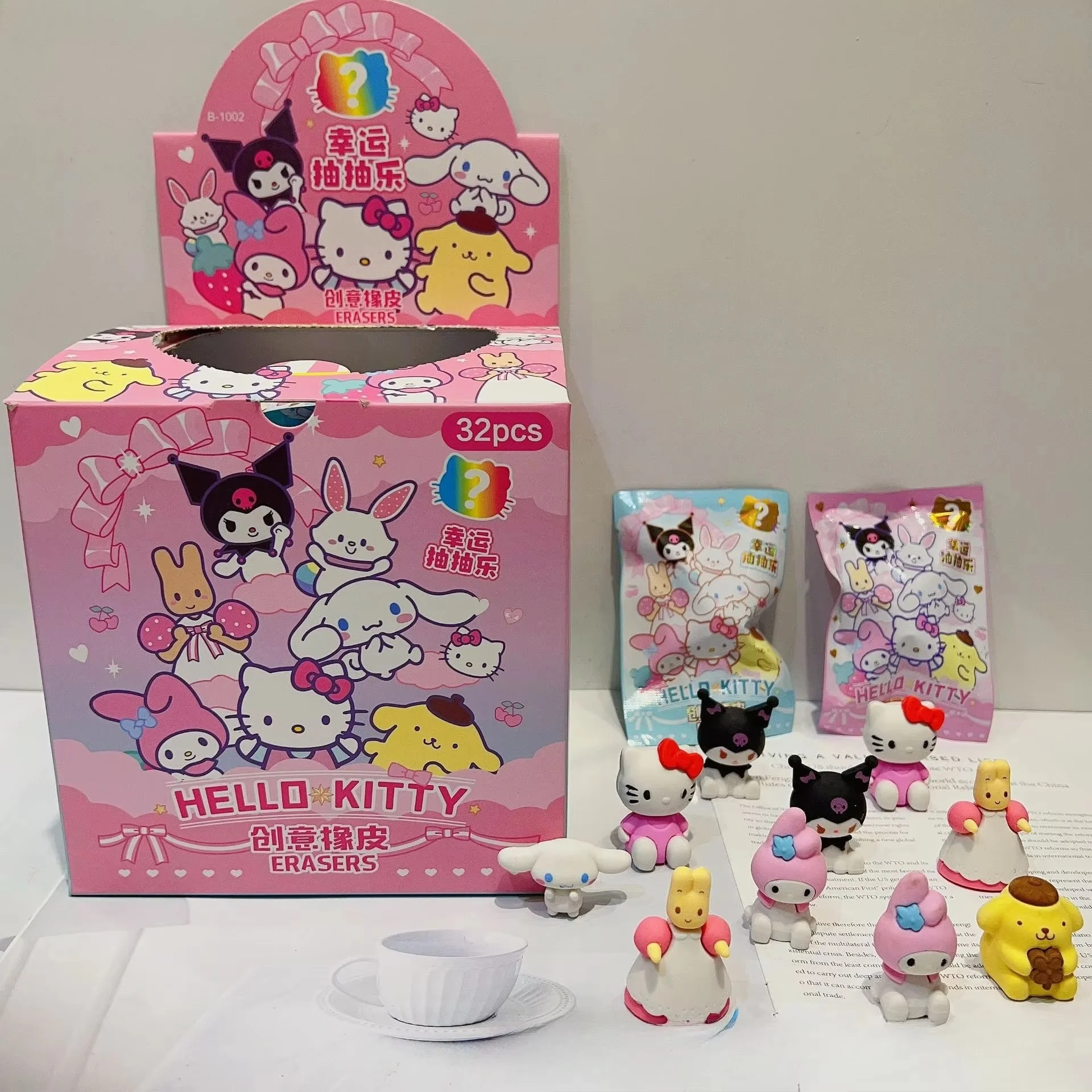

32pcs Pencil Eraser Cute Hello Kitty My Melody Kuromi Cinnamoroll Student Eraser Stationery School Supplies Wholesale