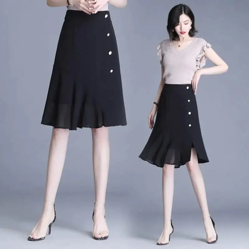 2026 Summer Women Long A Line Pleated Skirts Solid Elastic High Waist Wrapping Skirt Female Big Swing Maxi Fishtail Skirt S772