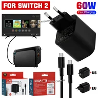 Adaptador de CA con enchufe UE/EE. UU., cargador rápido para consola de juegos NS Switch 2, carga de 60W, fuente de alimentación USB tipo C, Cable de cargador de pared, accesorio