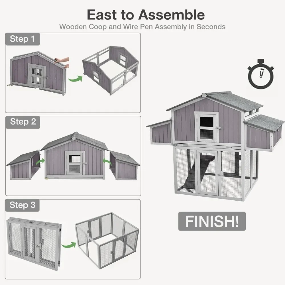 Chicken Coop Unique Chicken House for Outdoor with Two Nesting Box Leakproof Pull-on Tray and UV-Resistant Roof Panel