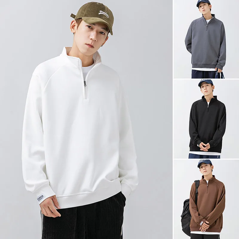 

Stand-up Collar Pullover Sweatshirts Hombre New Half Zipper Vintage Hoody Casual Preppy Fashion Loose Clothes