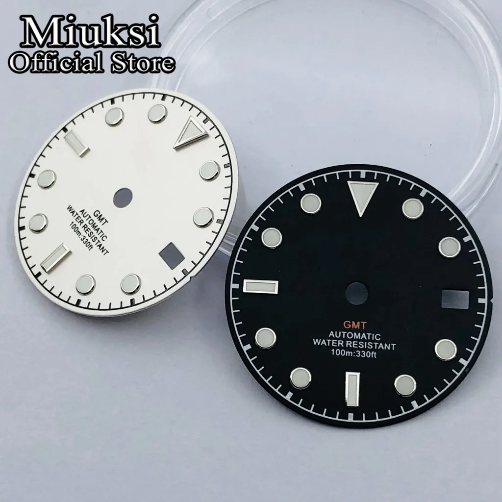 Miuksi 29mm black blue white watch dial fit NH34 NH35 movement fit 3 o\'clock crown 3.8 o\'clock crown