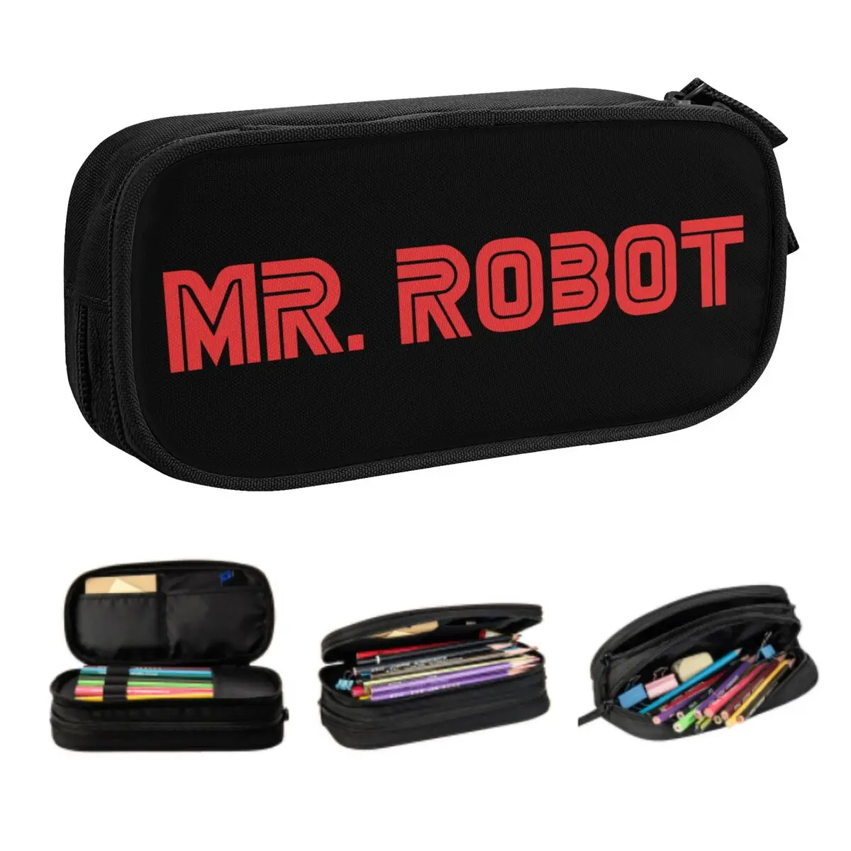 Kawaii Mr Robot Logo Pencil Cases for Girls Boys Custom FSociety Hacker Large Storage Pen Box Bag Stationery