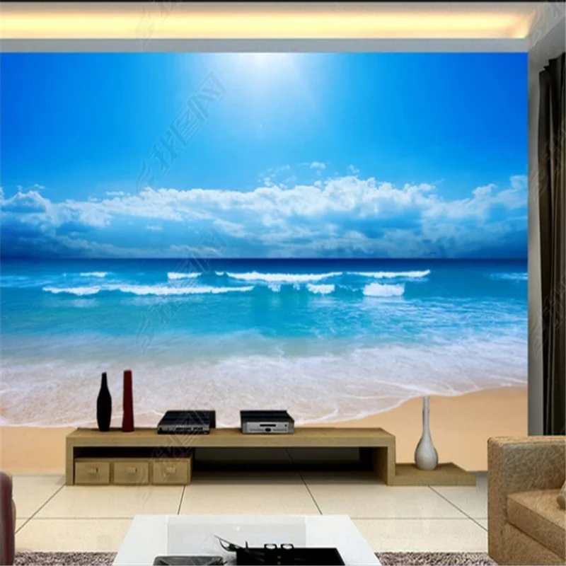 

Sea Blue Sky White Cloud Wallpaper For Living Room Natural Scenery TV Background Mural Wall Paper Home Decor papel de parede 3d