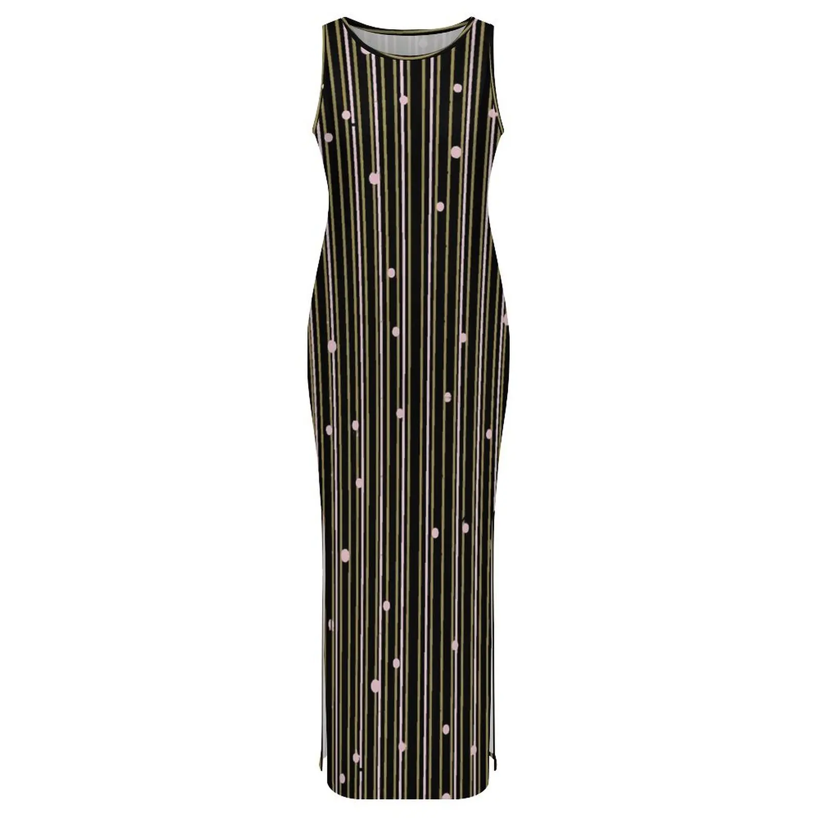 Damska sukienka bodycon w stylu vintage w paski i kropki, długa sukienka maxi na lato, czarne paski, bez rękawów, styl uliczny, rozmiary 2XL 3XL 4XL