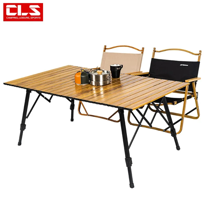 Outdoor Folding Table Wood Grain Aluminum Alloy Egg Roll Table Large Lifting Camping Table Portable Camping Aluminum Plate Table