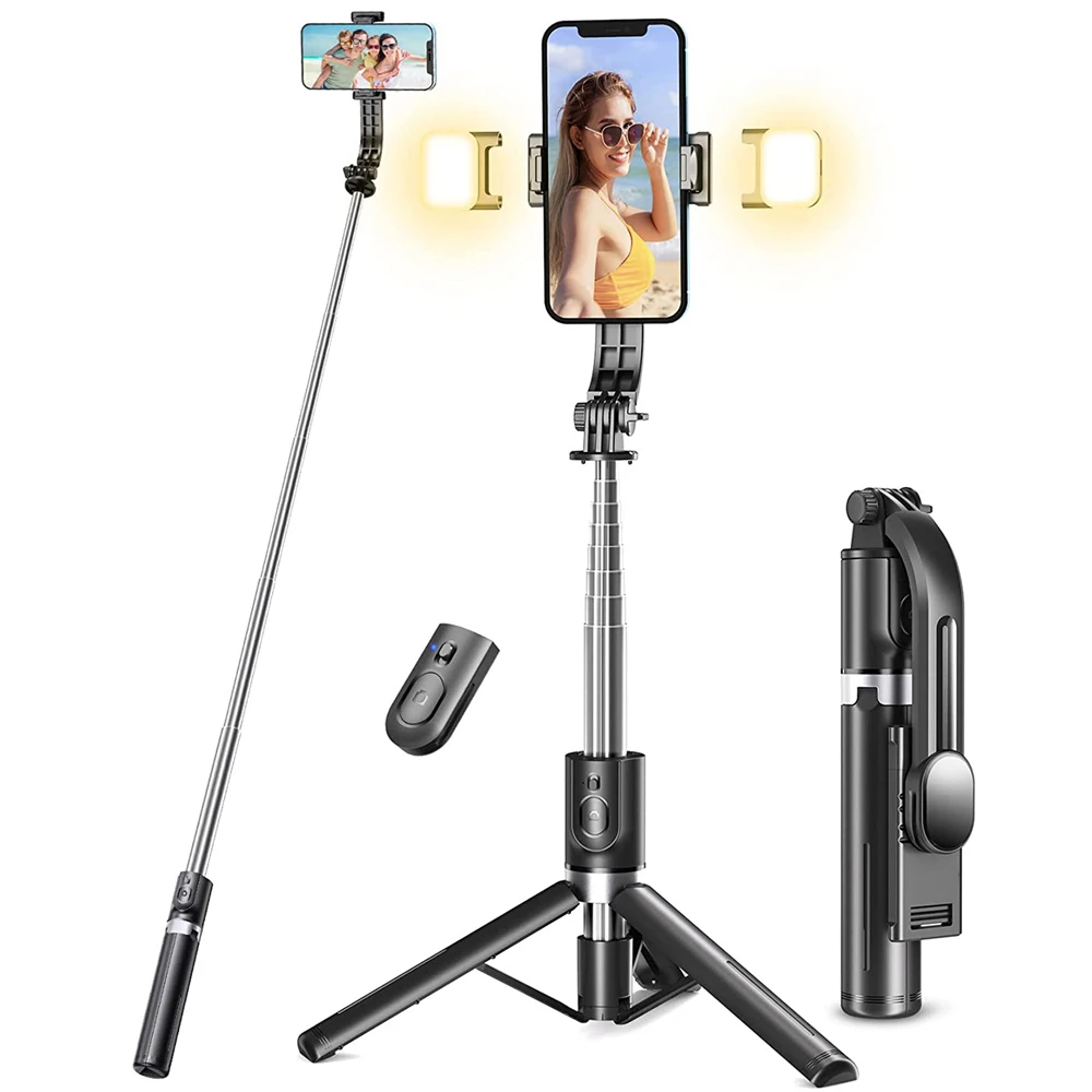 Estendido Bluetooth Selfie Stick, luz de preenchimento, tripé com obturador remoto, Android IOS, mais recente Hot, 2023