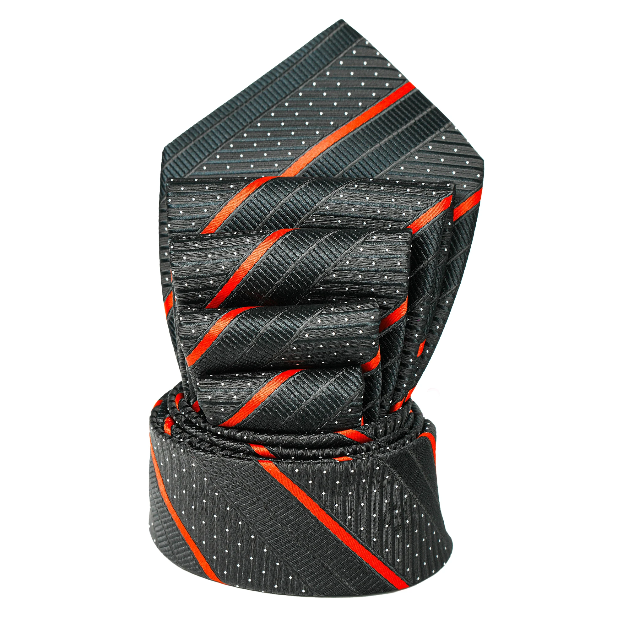 Elegante Herren-Seidenkrawatte mit Streifenmuster in Schwarz, Lila und Rot, für Anzug, formelle Anlässe, Hochzeit, Business, klassisches Luxus-Mode-Accessoire – Detail 4