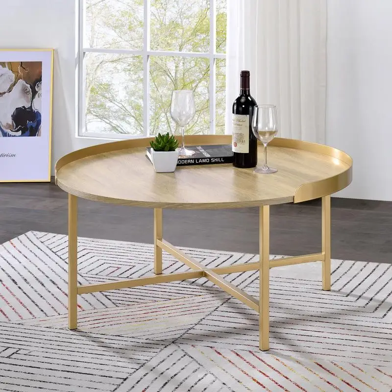 Oak Coffee Table with Gold Tray Top and Stylish Design for Living Room