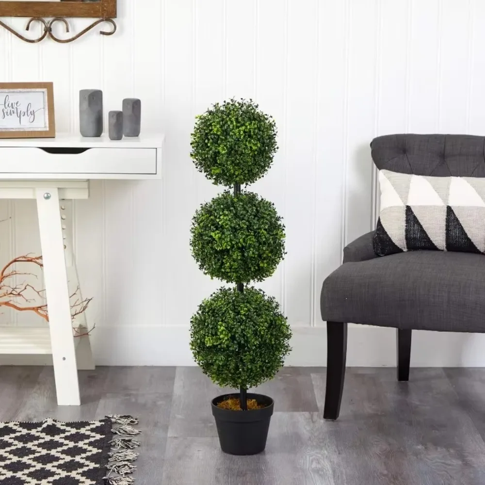 

New upgrade 3ft. Artificial Triple Ball Boxwood Topiary Tree (Indoor/Outdoor) T2021, Green,Hot-Sell!