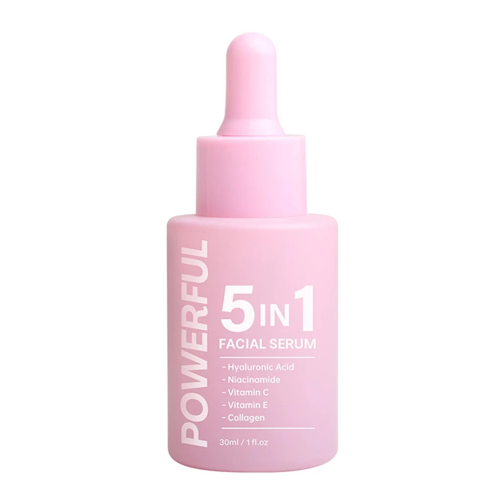30ml de etiqueta privada 5 en 1 suero facial logotipo personalizado hidratante reafirmante iluminador aclarador maquillaje de arrugas cuidado de la piel facial rosa
