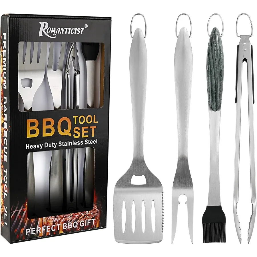 

ROMANTICIST 4pc Heavy Duty Grill Accessories for Top Chef Professional Grill Tools Set Basic BBQ Tools for Backyard Restaurant