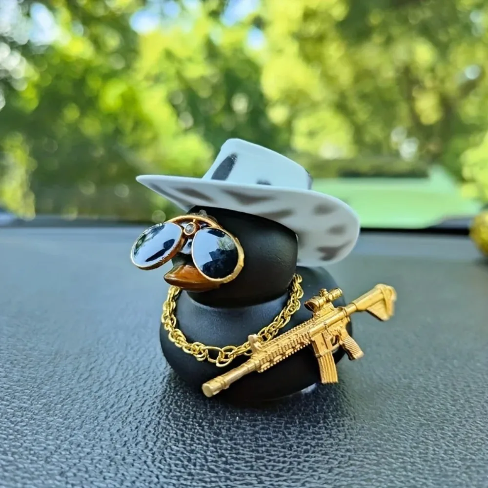1PC Cowboy Hat Black Duck Car Decoration Rear View Mirror Decoration image 3