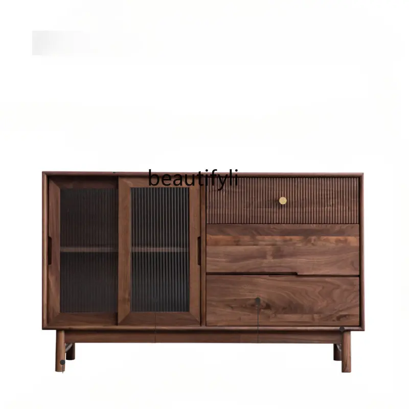 

North America Black Walnut Wood Sideboard Cabinet All Solid Wood Wine Cabinet Dining Room Cabinet Tea Cabinet against the Wall