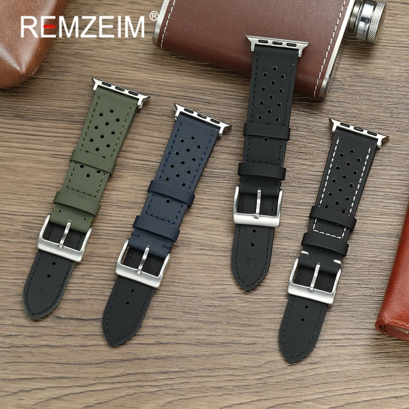 أساور معصم رياضية قابلة للتنفس لساعة أبل 1-10 SE Ultra Sailcloth حزام لساعة Iwatch 49/46/45/44/42/41/40/38 مللي متر