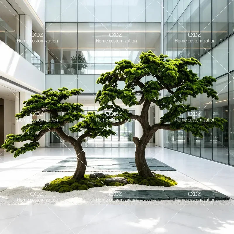 Large-scale simulated welcome pine shopping mall landscape landscaping indoor simulation Luo Hansong green plant hotel lobby