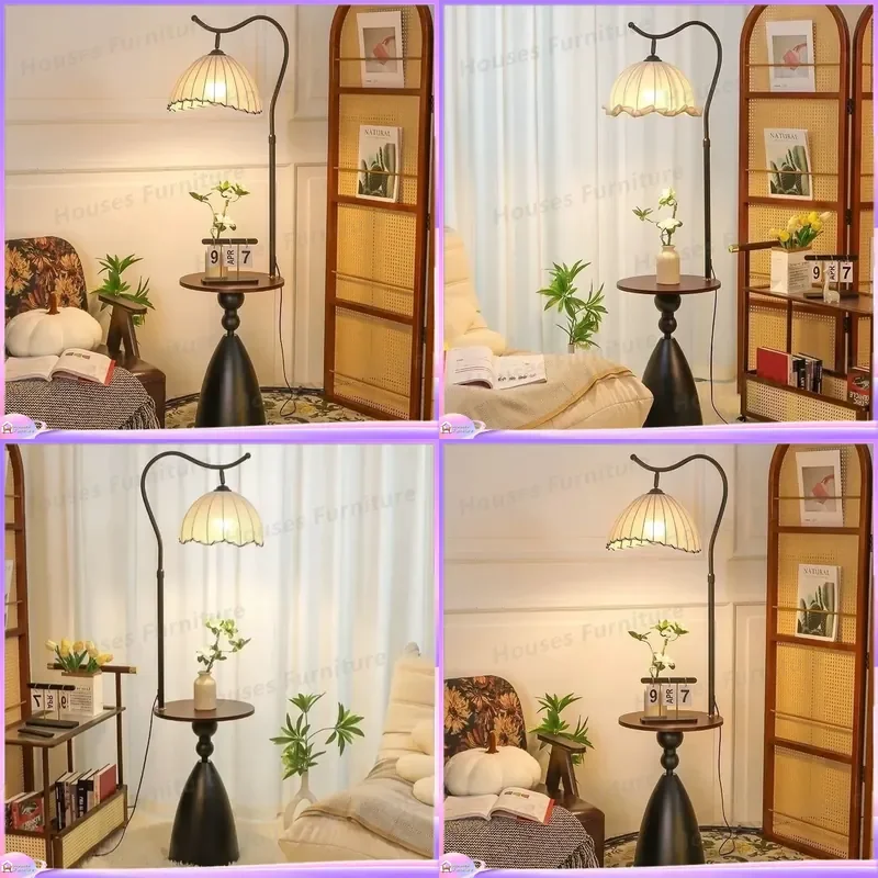 For French Medieval Retro Wabi Sabi Floor Lamp with Shelf Living Room Sofa Bedside Night Light Modern Standing Lamp Bedroom