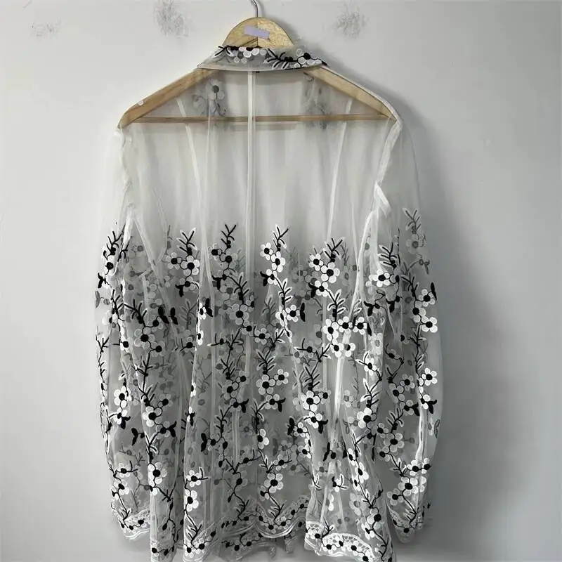 Plum Embroidery Sheer Organza Men Suit Jacket Long Sleeve Lapel Loose Layering Niche Oriental Street Daily Balzer QW34