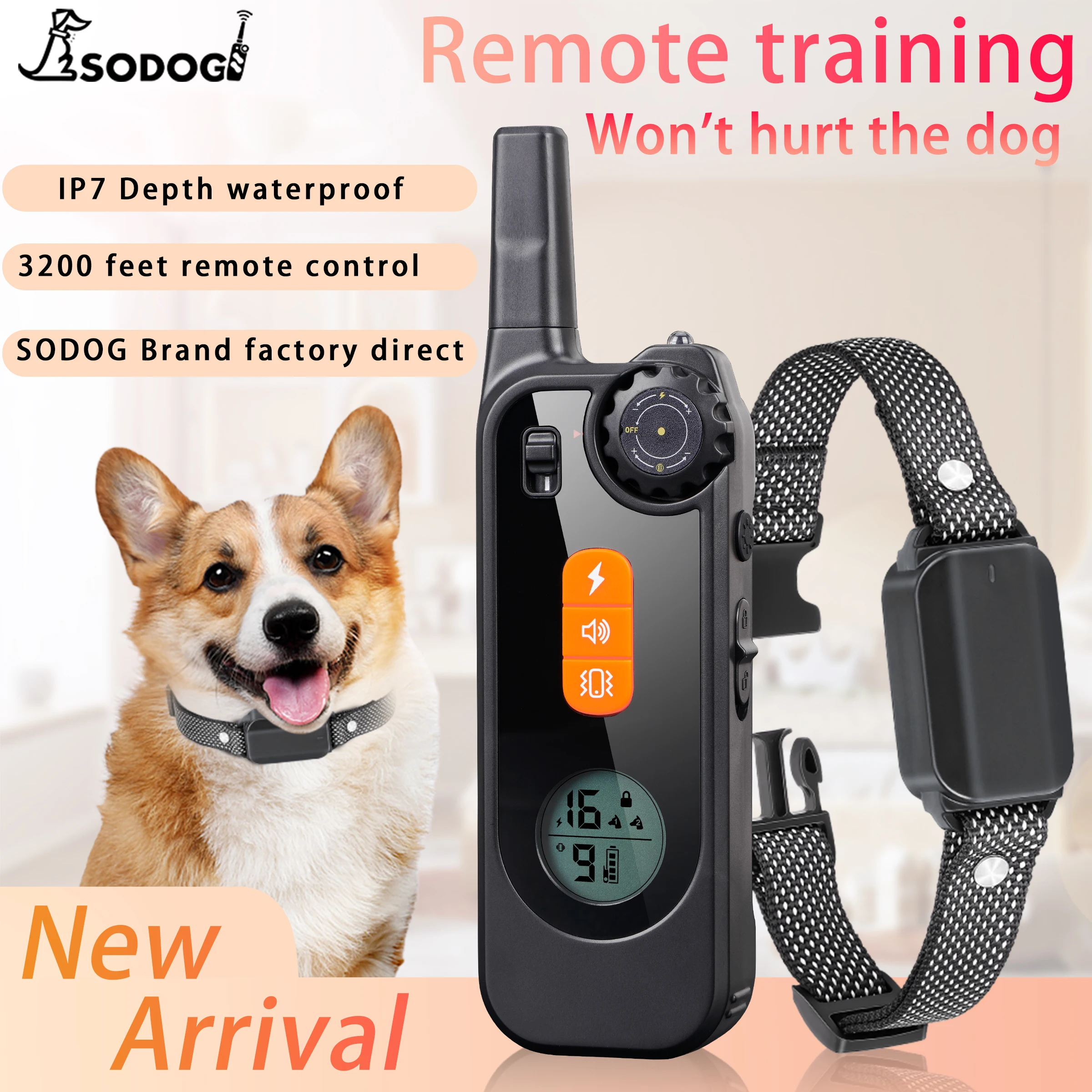 

SODOG Dog Training Collar 2800FT Remote Control IPX7 Waterproof Rechargeable Vibration Anti Bark Shock Electric Collars For Dog