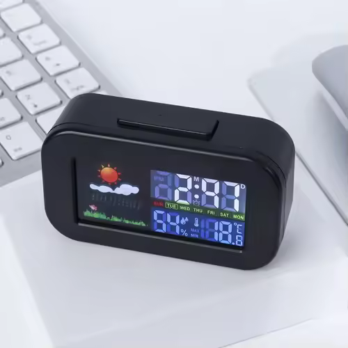 Weather Station Clock with Color Display - Temp & Humidity Monitor, Backlit for Kids & Teens, Perfect for Bedroom & Dorm Desk - Image 3