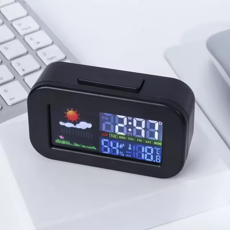 Weather Station Clock with Color Display - Temp & Humidity Monitor, Backlit for Kids & Teens, Perfect for Bedroom & Dorm Desk - Image 3