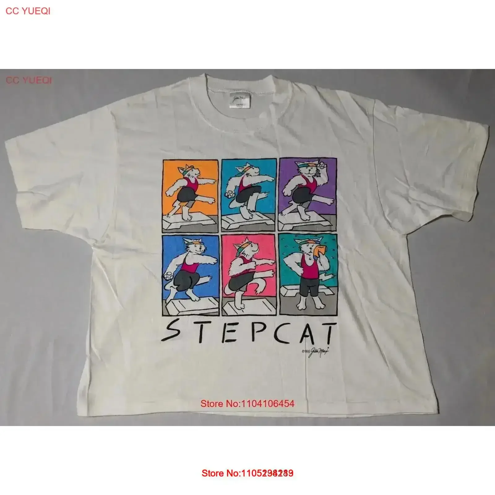 Vtg 1993 gilda marx step cat feminino um tamanho branco t camisa feita nos eua euc vintage lavado esticado versátil gráfico ligeiramente