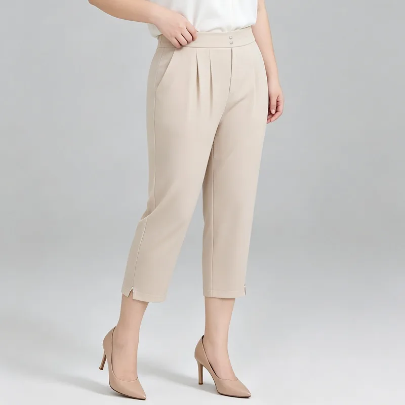 Summer Girls Capri Shorts Thin Black khaki High Waisted Plus Size 7XL 6XL 5XL Woman Office Lady Female Slim Fit Cropped Trousers view 3