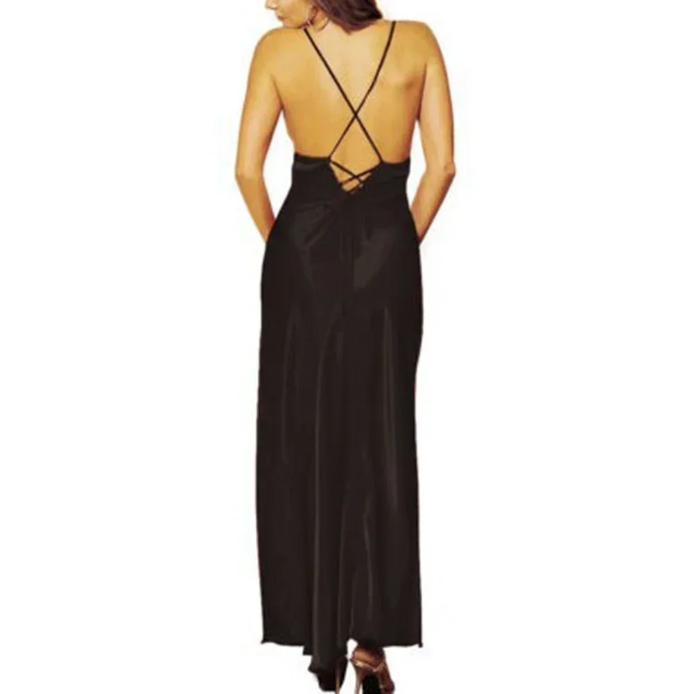 Womens sexy lingerie Satin Soft Nightdress Plus Size Ladies Erotic panties Sleepwear Pajamas Dress Long Nightwear V-Neck Dress