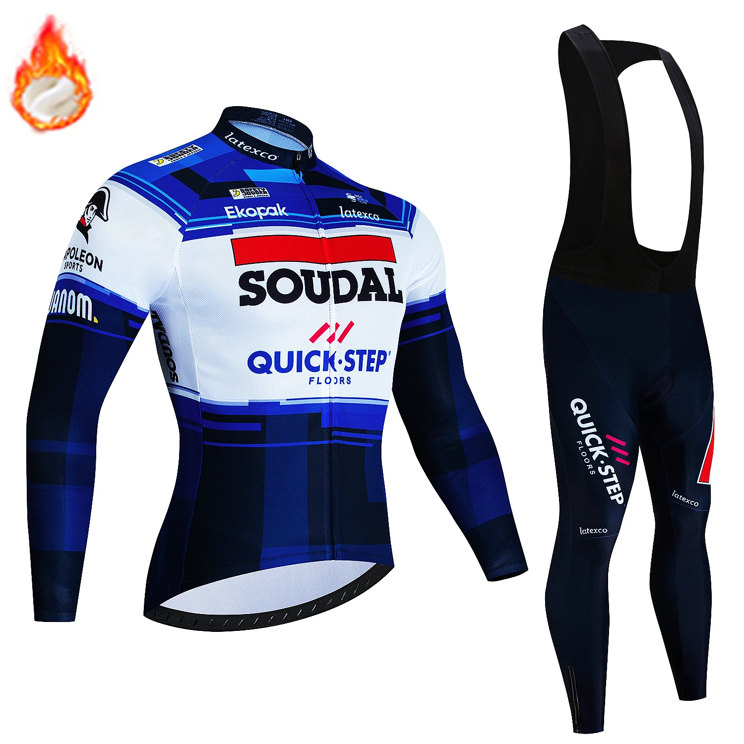 Soudal Quick Step Men Winter Cycling Jersey Set Thermal Fleece 2023 Clothing Mountian Bike Bicycle Clothes Ropa Maillot Ciclismo